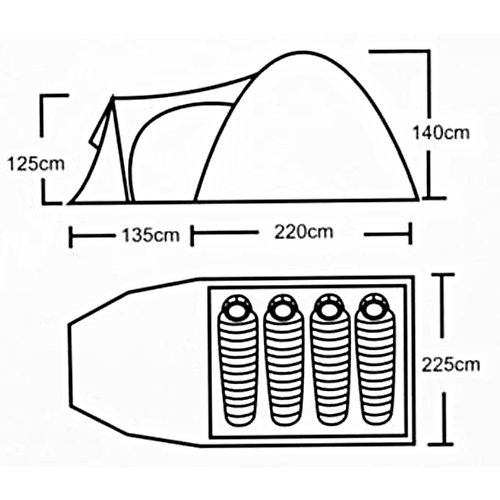 4.os Namiot turystyczny Abarqs VIGO-4A - 4 osobowy Wodoodporność 3000mm